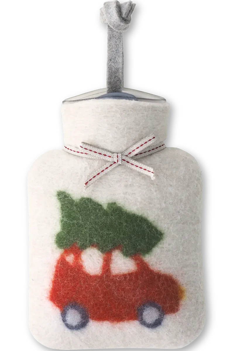 Mini-Wärmflasche aus Merinowolle mit Weihnachtsauto - peyote