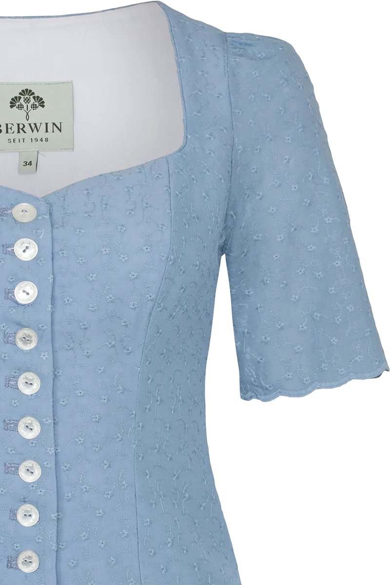 Damen Miederbluse mit Arm und Blütenstickerei - hellblau