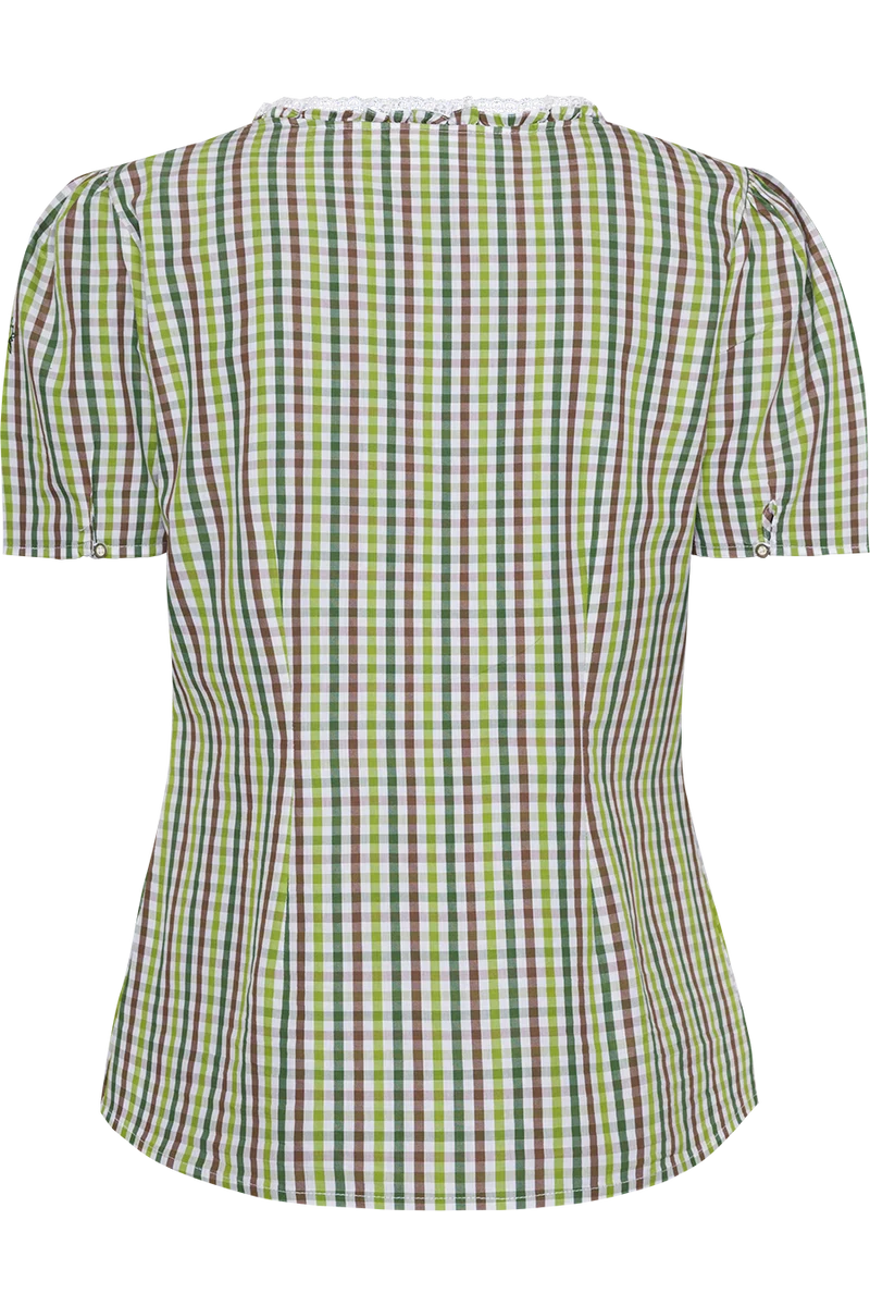 Damen Trachtenbluse kariert Kurzarm - grün