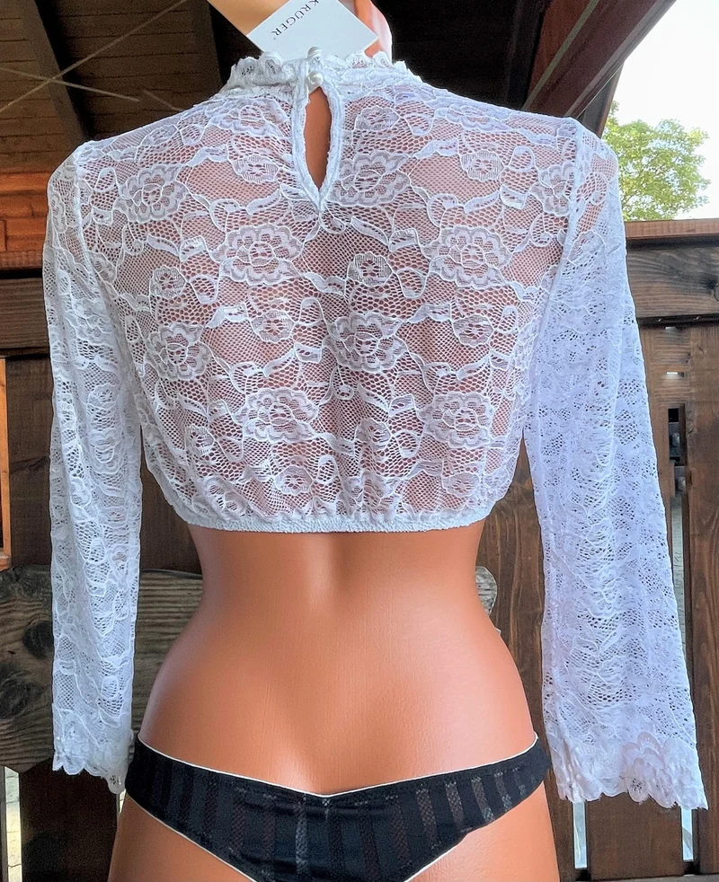 Dirndlbluse Krüger Collection, Margareta, hochgeschlossen, 3/4 Arm, weiß