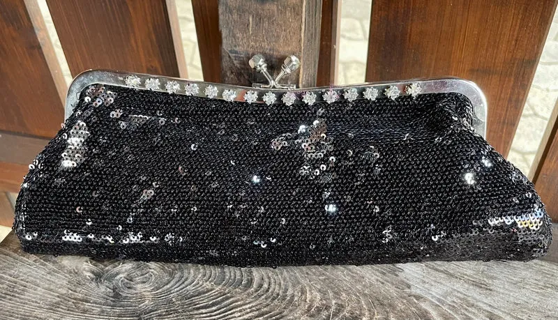 Handtasche, Tasche, Clutch Wende Pailletten schwarz