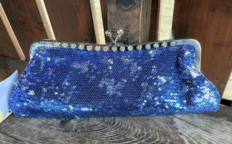 Handtasche, Tasche, Clutch Wende Pailletten blau