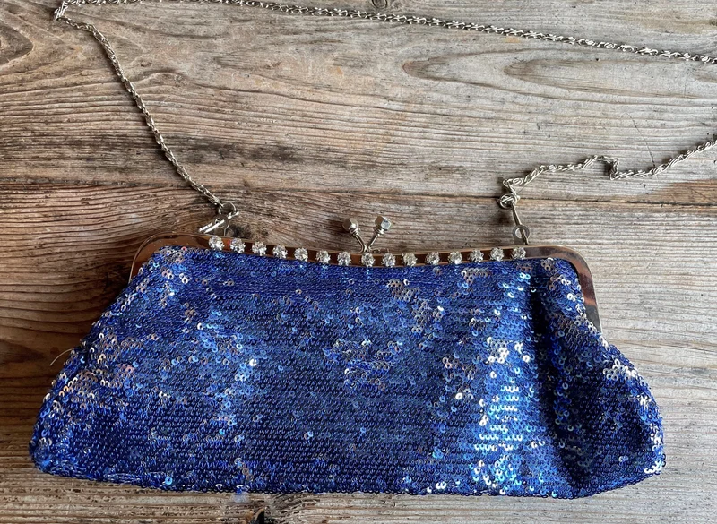 Handtasche, Tasche, Clutch Wende Pailletten blau