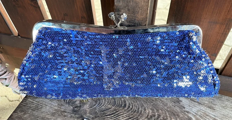 Handtasche, Tasche, Clutch Wende Pailletten blau