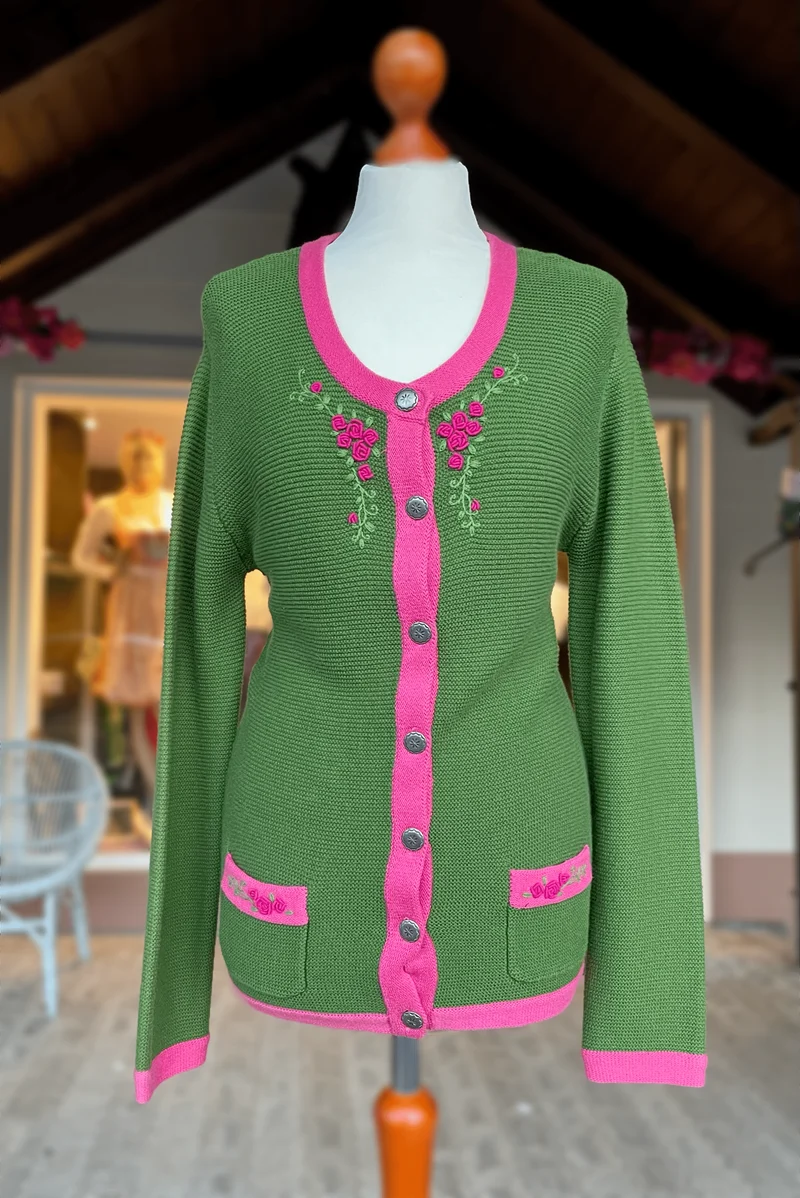 Trachten Jacke, Strickjacke Hammerschmid, grün/pink, Gr. 36/38