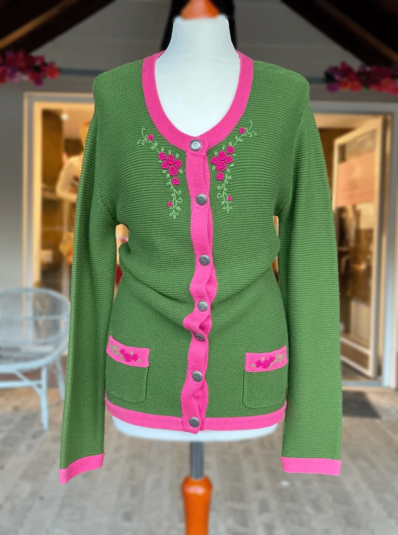 Trachten Jacke, Strickjacke Hammerschmid, grün/pink, Gr. 36/38