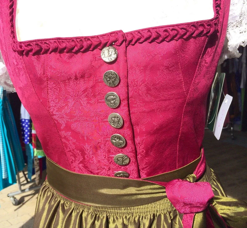 Dirndl Wenger, bordeaux, rot, grün, Midi 70 cm, Gr. 34