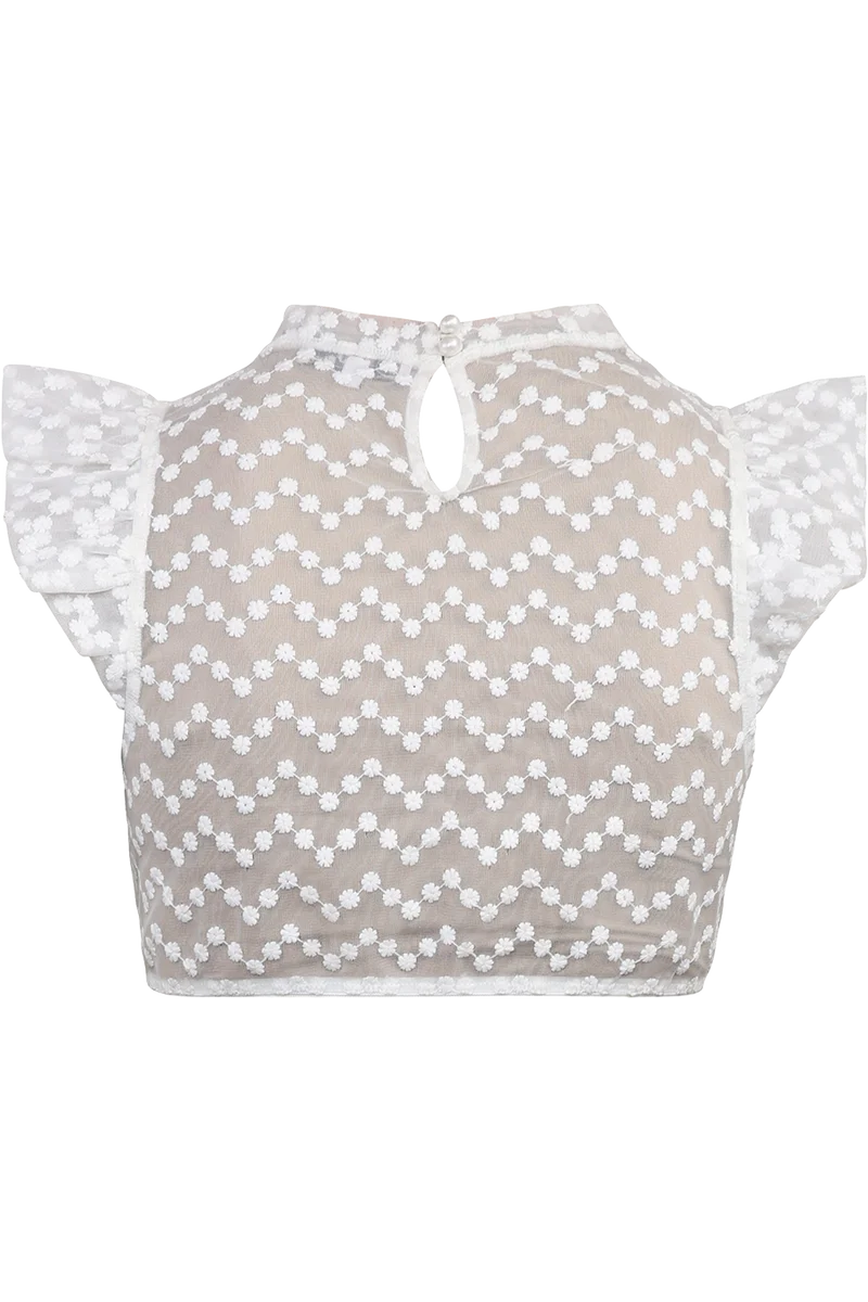 Dirndlbluse transparent mit aufgestickten Blüten- offwhite