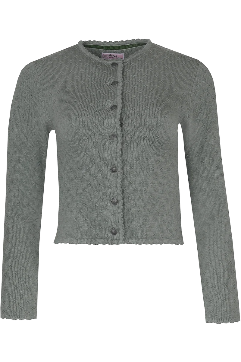 Damen Trachtenstrickjacke mit Blütenmuster - salbei melange
