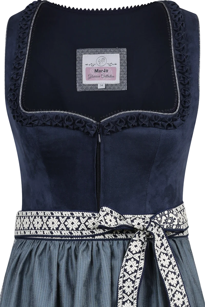 Midi-Dirndl mit Velours und Froschgoscherlrüsche Reichenfels 65cm - midnight denim