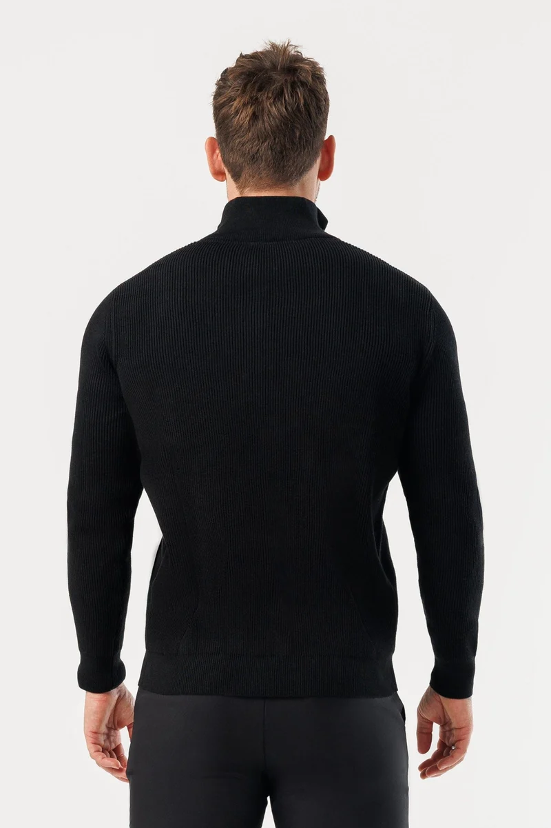 RIDGE KNIT QUARTER ZIP - BLACK