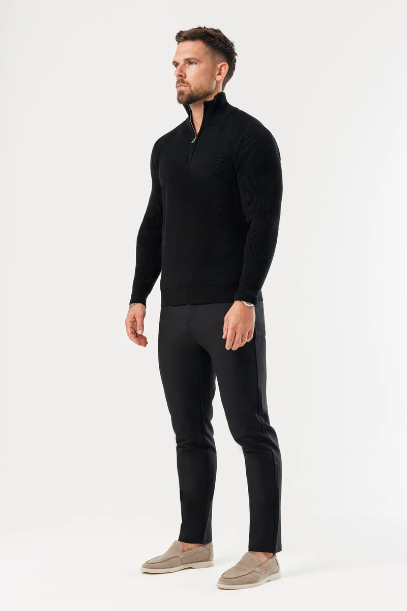 RIDGE KNIT QUARTER ZIP - BLACK