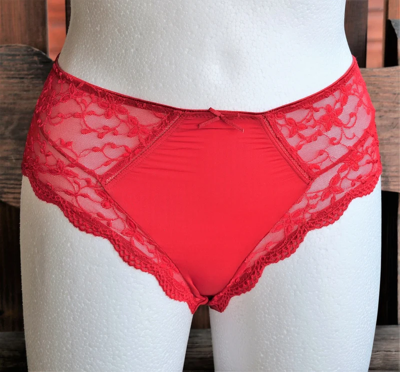 Hüftslip, Slip, Nina von C., kirsch rot, Spitze, Gr. 48