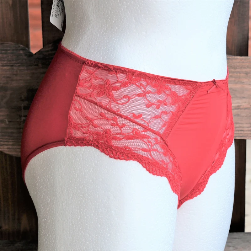 Hüftslip, Slip, Nina von C., kirsch rot, Spitze, Gr. 48