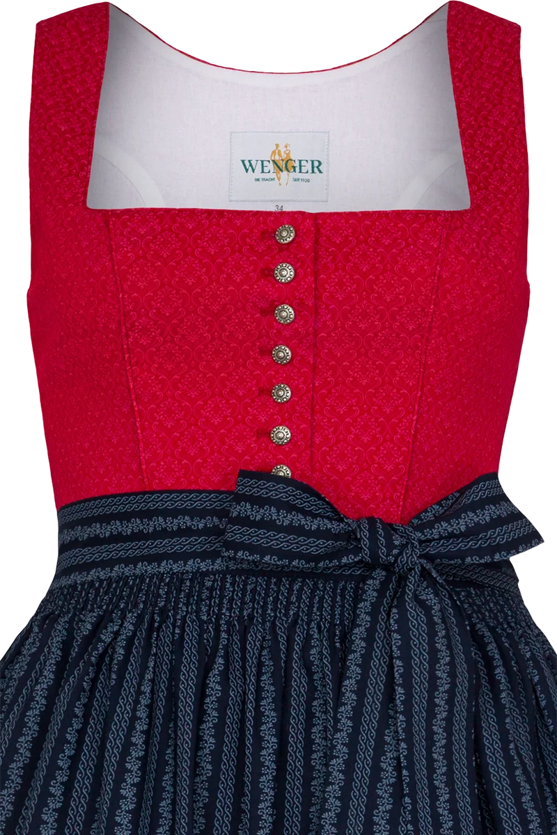 Langes Dirndl aus Baumwolle mit Ornamentmuster - rot marine