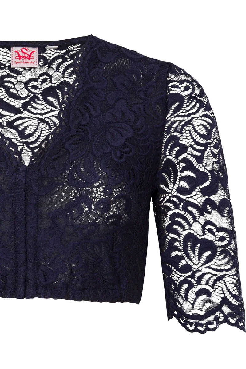 Dirndlbluse mit Stretch-Spitze und V-Ausschnitt - dunkelblau