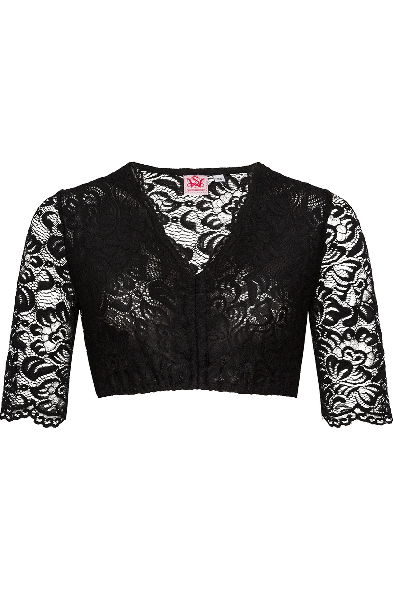 Dirndlbluse mit Stretch-Spitze und V-Ausschnitt - schwarz