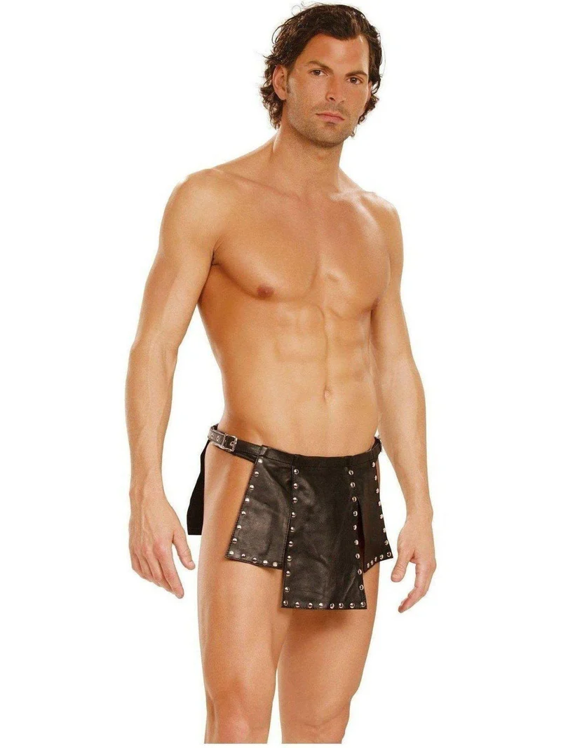 Elegant Moments EM-L9869 Herren-Lederkilt mit Nagelköpfen, verstellbarer Schnallenverschluss