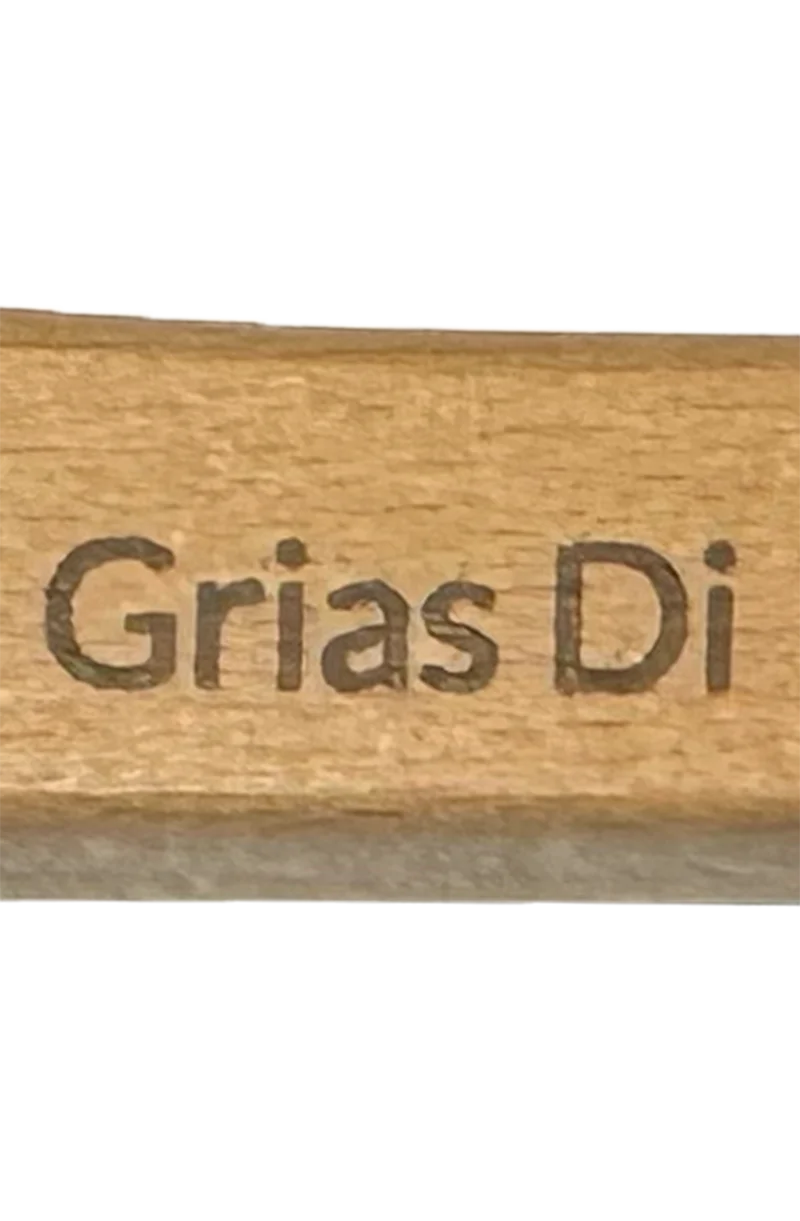 Flaschenöffner Holz mit Spruch und Nagel - grias di