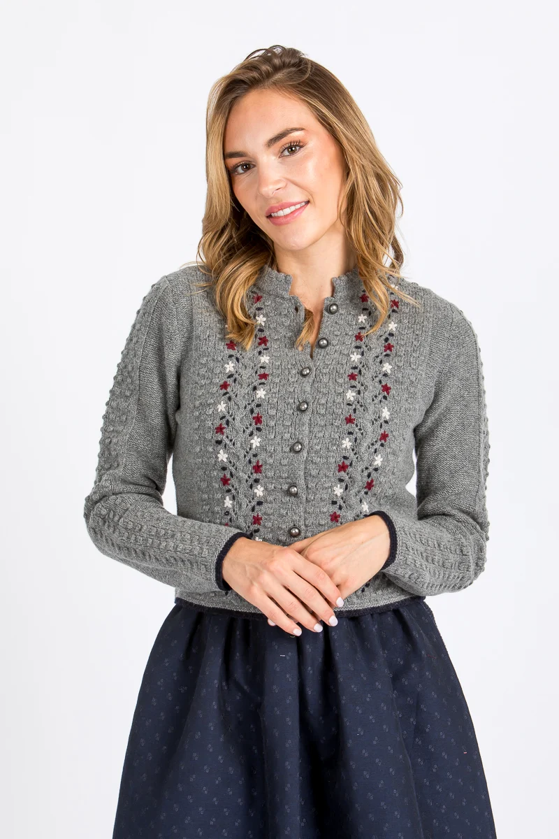 Fei scho schee Strickjacke grau/navy geblümt
