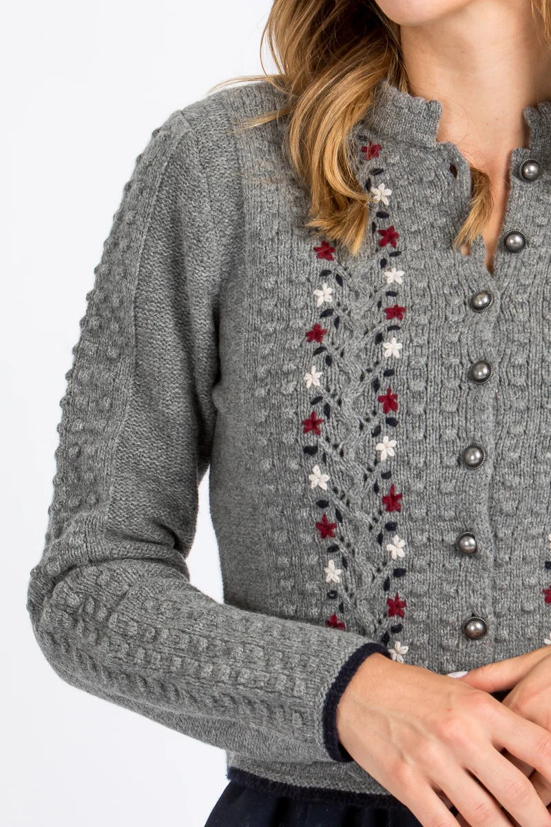 Fei scho schee Strickjacke grau/navy geblümt