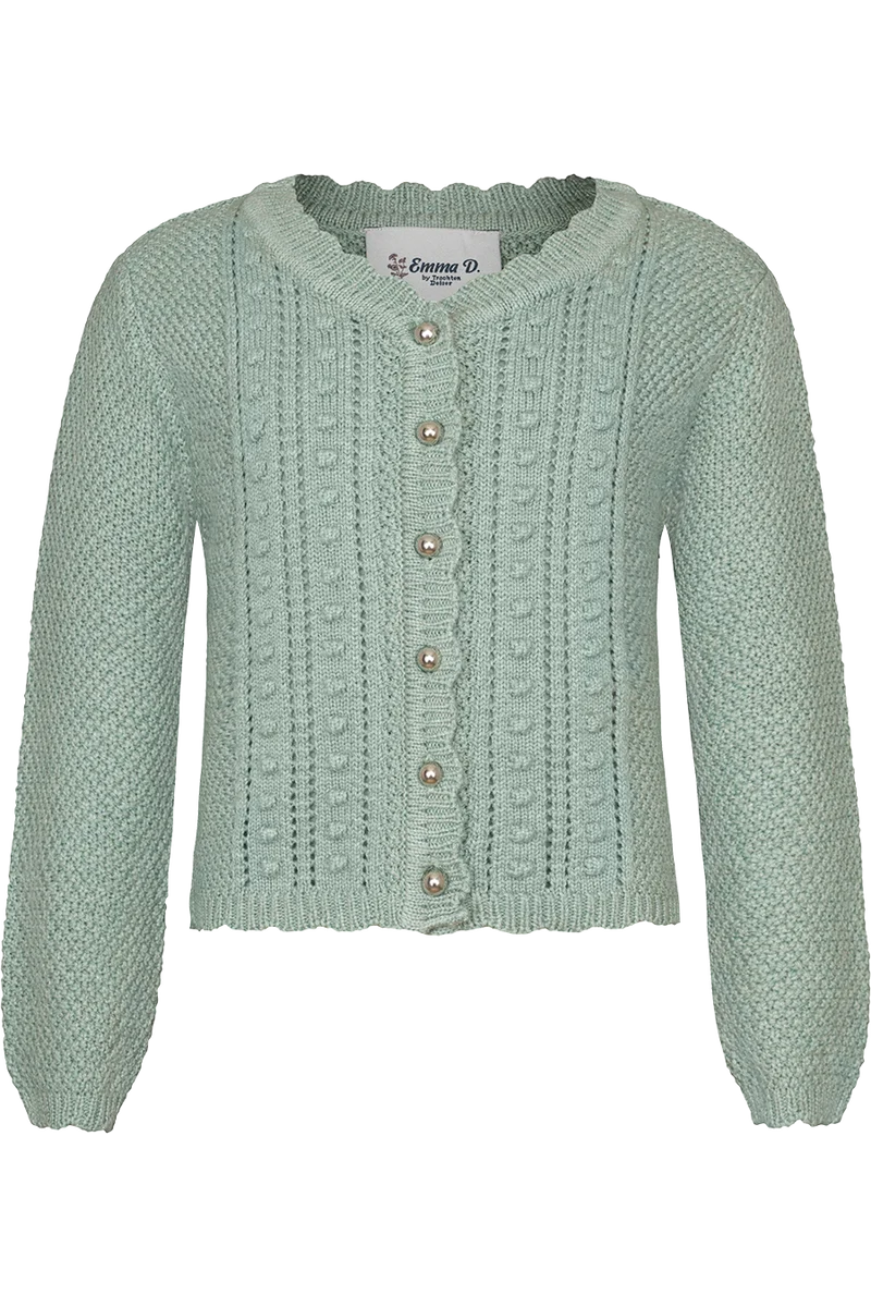 Kinder Trachten-Strickjacke mit feinem Lochmuster - salbei