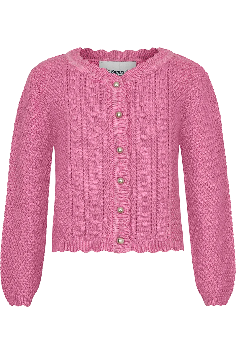 Kinder Trachten-Strickjacke mit feinem Lochmuster - himbeere