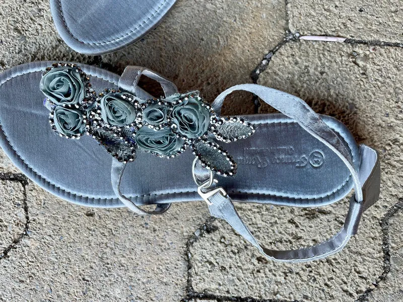 Sandalen, Zehentrenner, Grau, Glitzer, Silber