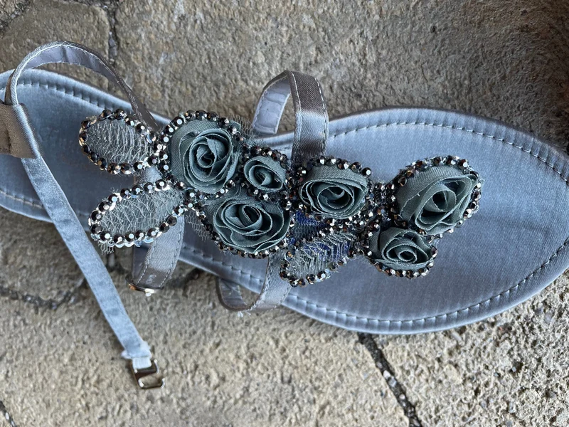 Sandalen, Zehentrenner, Grau, Glitzer, Silber