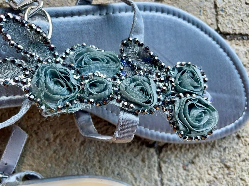 Sandalen, Zehentrenner, Grau, Glitzer, Silber