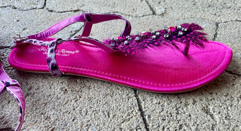Sandalen, Zehentrenner, Pink, Federn, Leo, Gr. 37