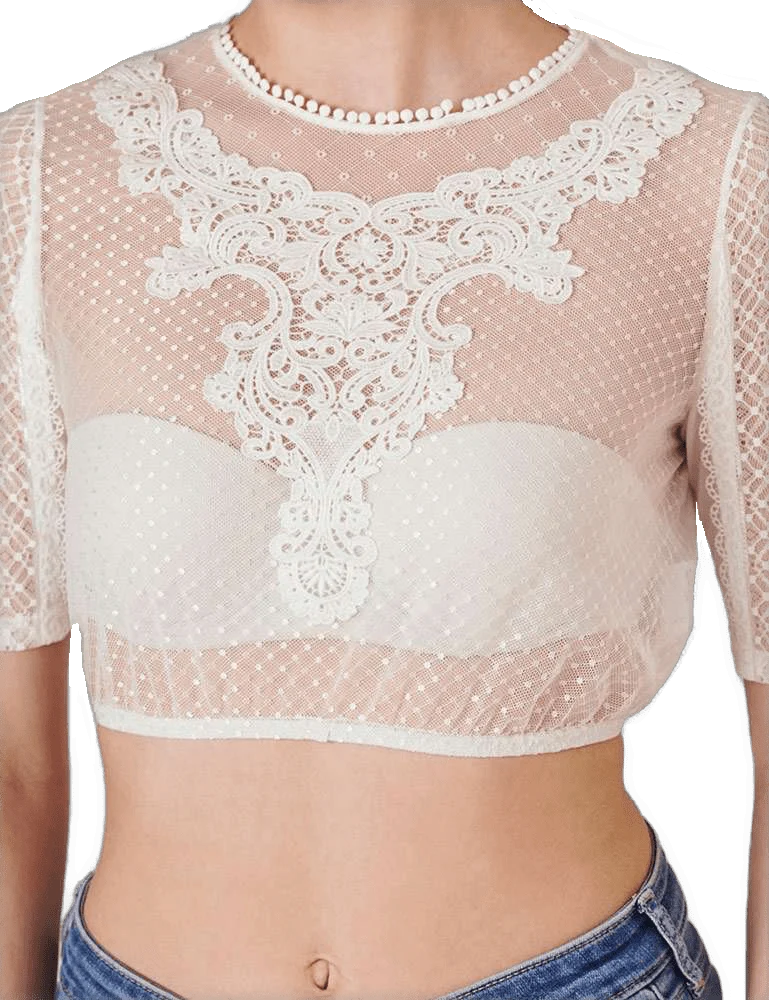Dirndlbluse Krüger Collections, Guiliana, ecru, hochgeschlossen