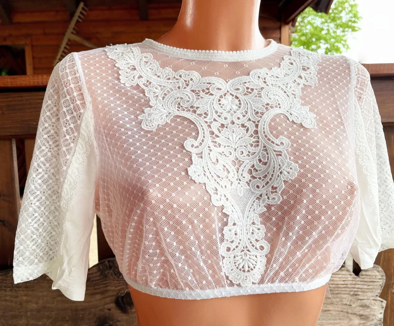 Dirndlbluse Krüger Collections, Guiliana, ecru, hochgeschlossen