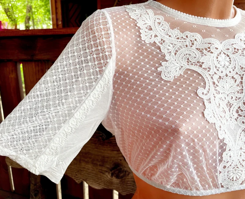 Dirndlbluse Krüger Collections, Guiliana, ecru, hochgeschlossen