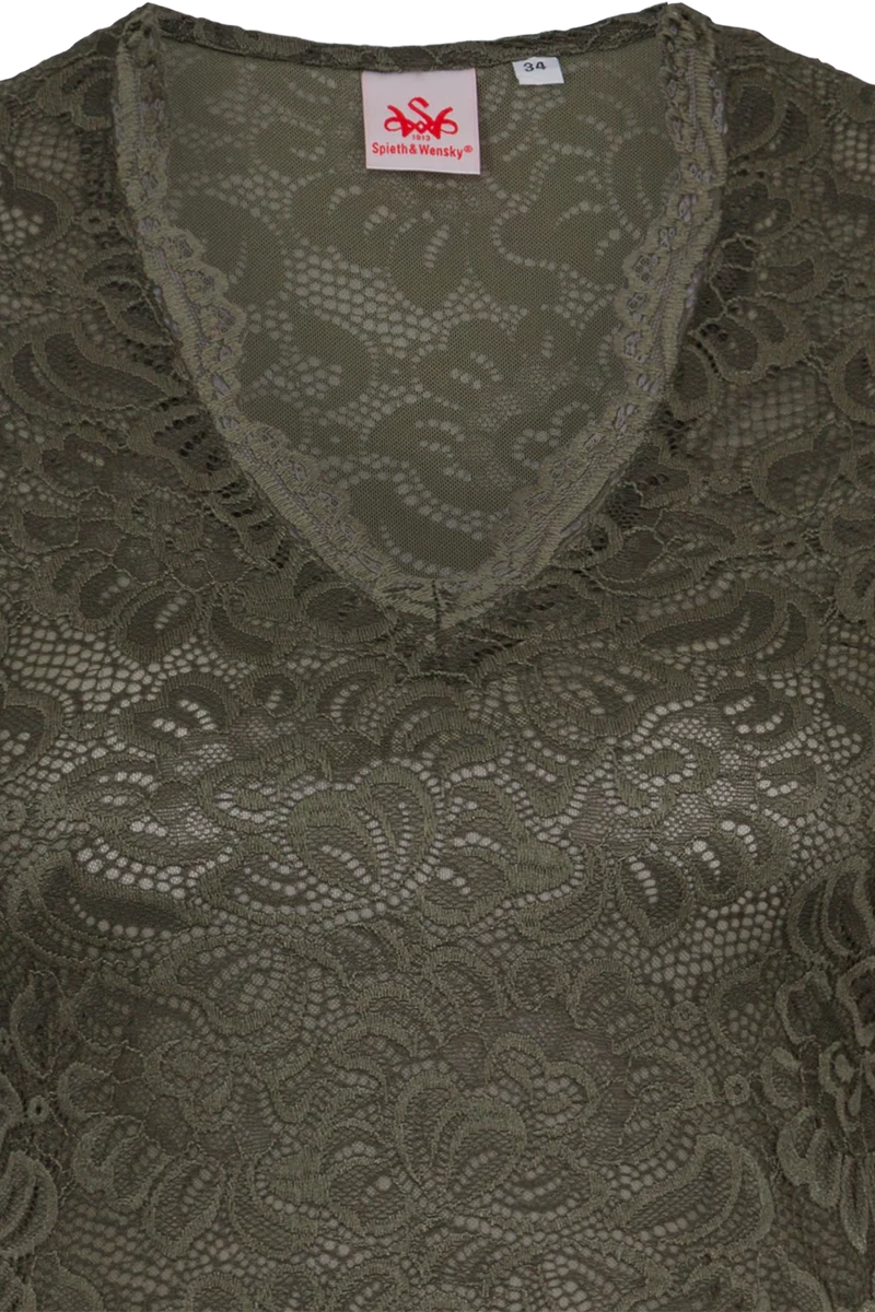 Damen Trachtenshirt mit floraler Spitze - oliv