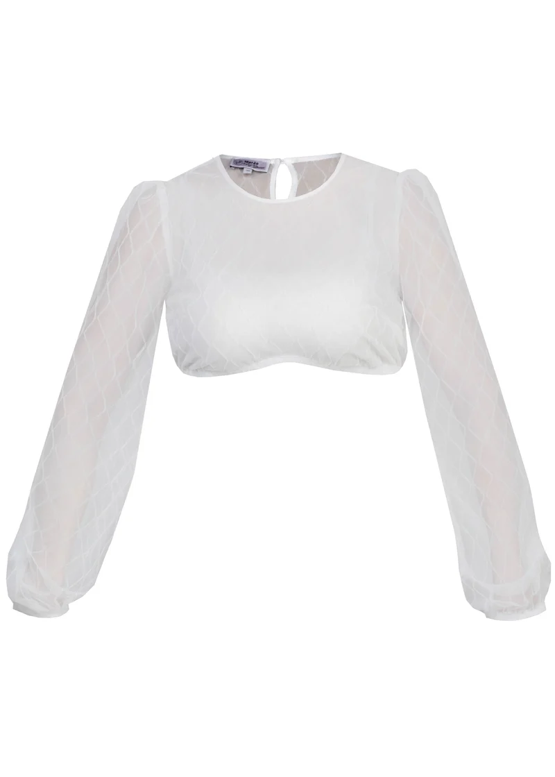 Dirndlbluse mit langen Puffärmeln - offwhite