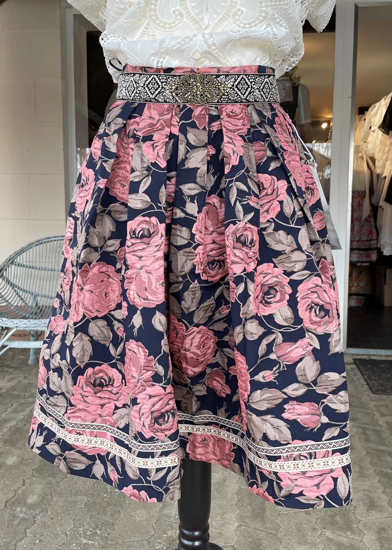 Trachten Rock Midi, Casey marine, rosa Krüger Collections 60 cm, Gr. 46