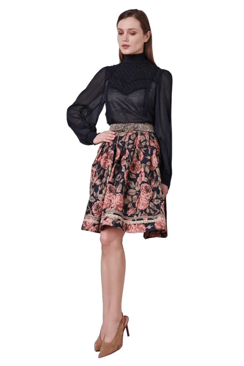 Trachten Rock Midi, Casey marine, rosa Krüger Collections 60 cm, Gr. 46
