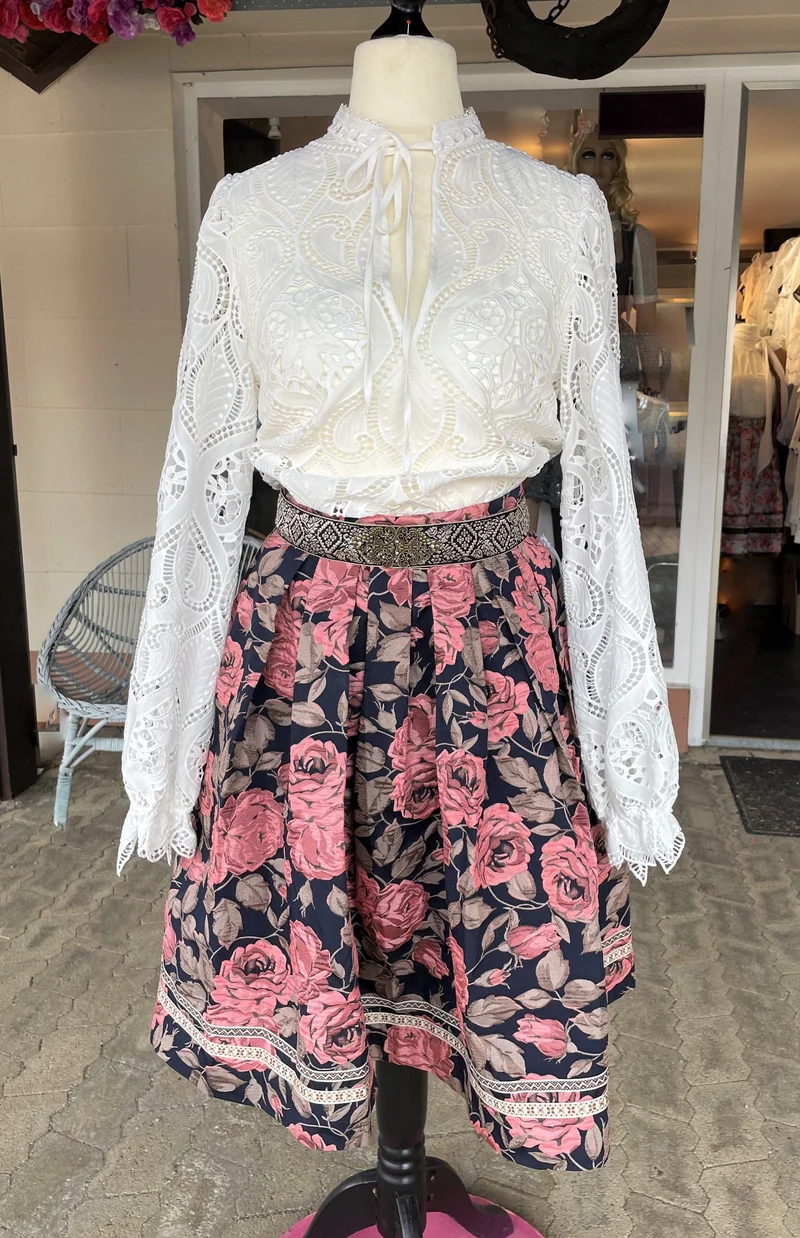 Trachten Rock Midi, Casey marine, rosa Krüger Collections 60 cm, Gr. 46