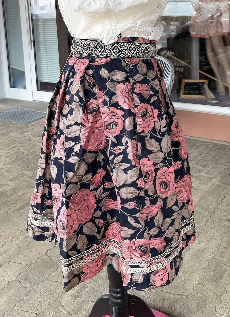 Trachten Rock Midi, Casey marine, rosa Krüger Collections 60 cm, Gr. 46