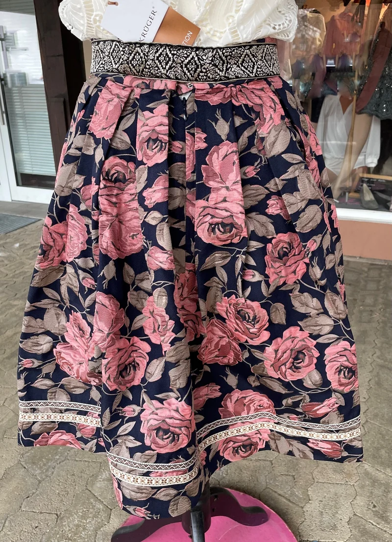 Trachten Rock Midi, Casey marine, rosa Krüger Collections 60 cm, Gr. 46