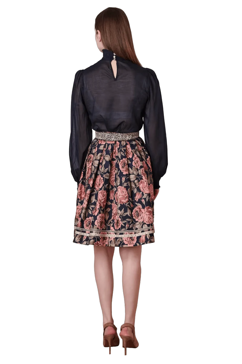 Trachten Rock Midi, Casey marine, rosa Krüger Collections 60 cm, Gr. 46