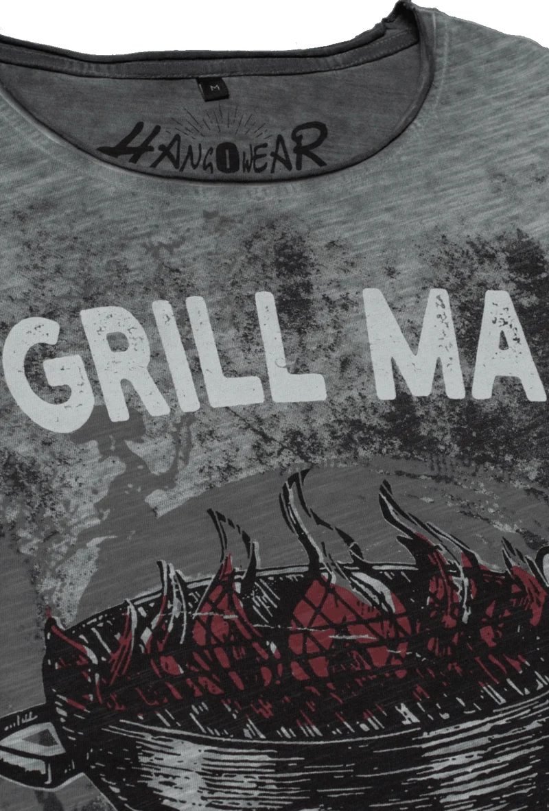 Herrenshirt, Trachten Shirt, HangOwear, Grill & Chill, grau Übergröße