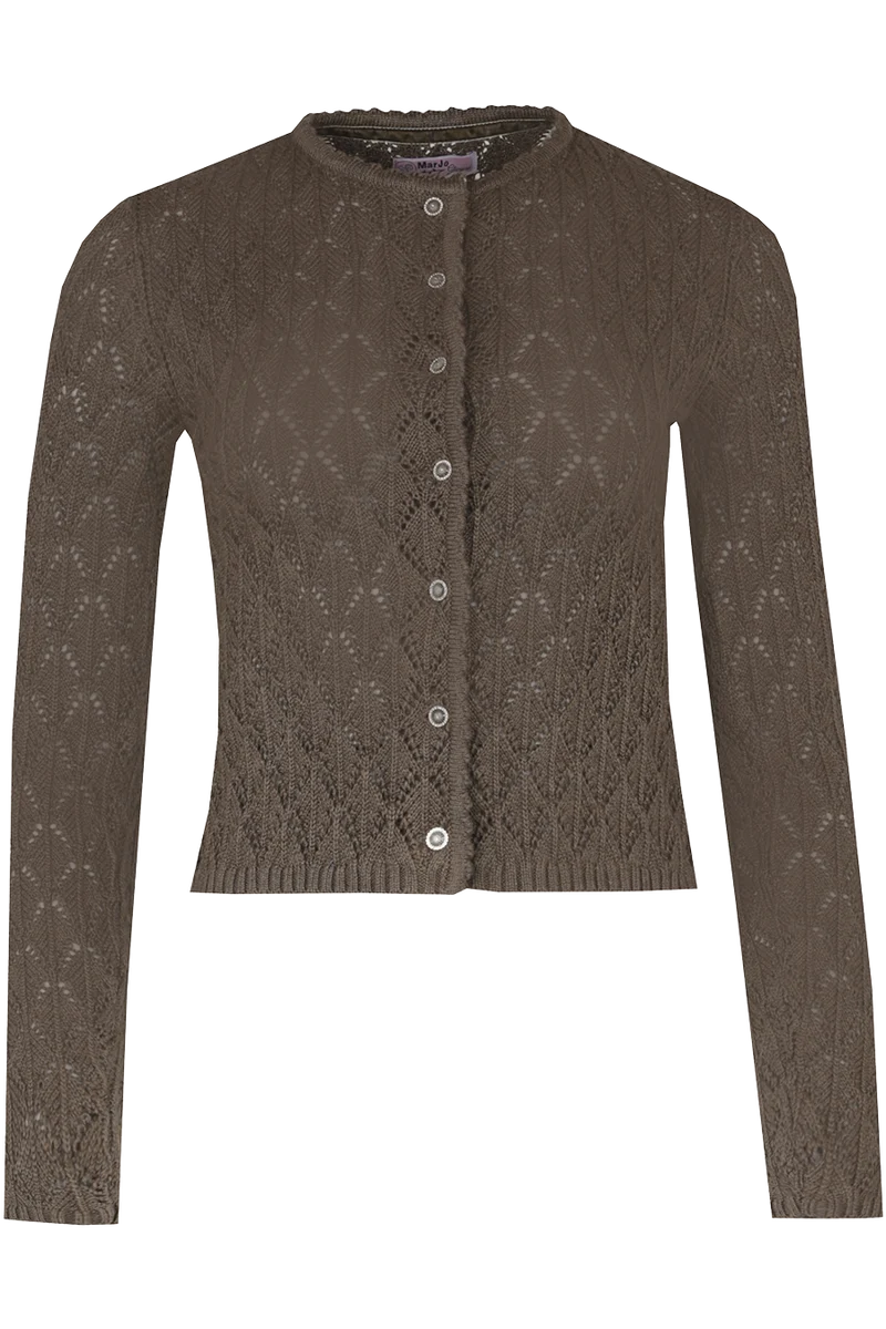 Damen Strickjacke kurz mit Ajourmuster - teak