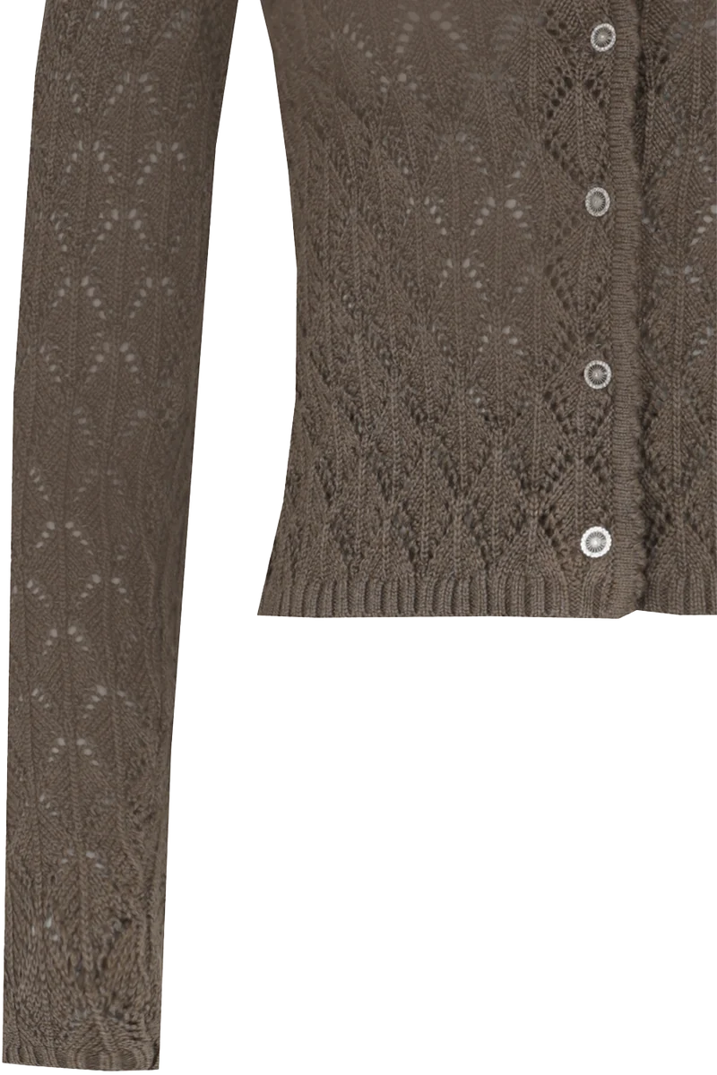 Damen Strickjacke kurz mit Ajourmuster - teak