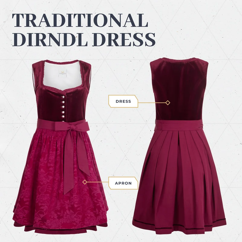 German Dirndl Dress Burgundy Velvet