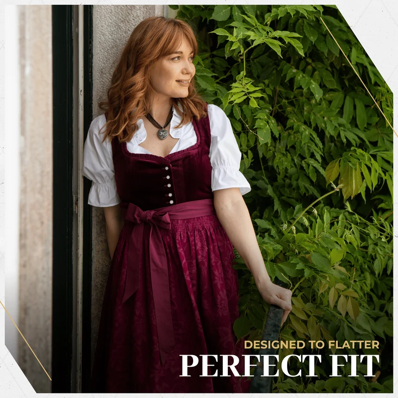 German Dirndl Dress Set Burgundy Velvet with Blouse