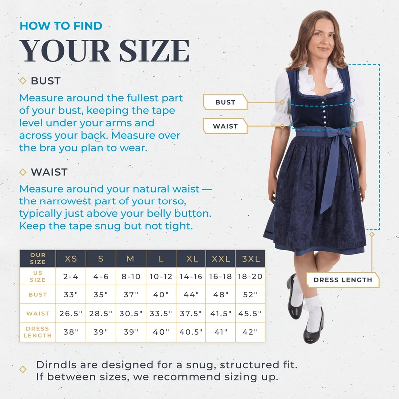 German Dirndl Dress Dark Blue Velvet
