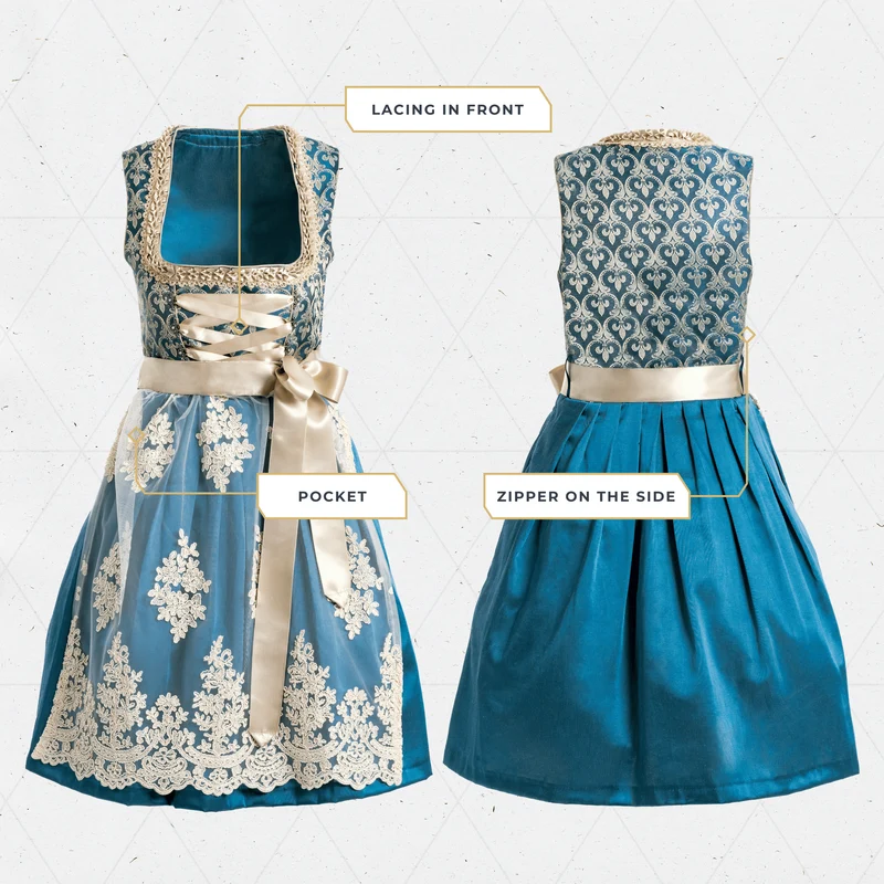 German Dirndl Dress Blue Gold