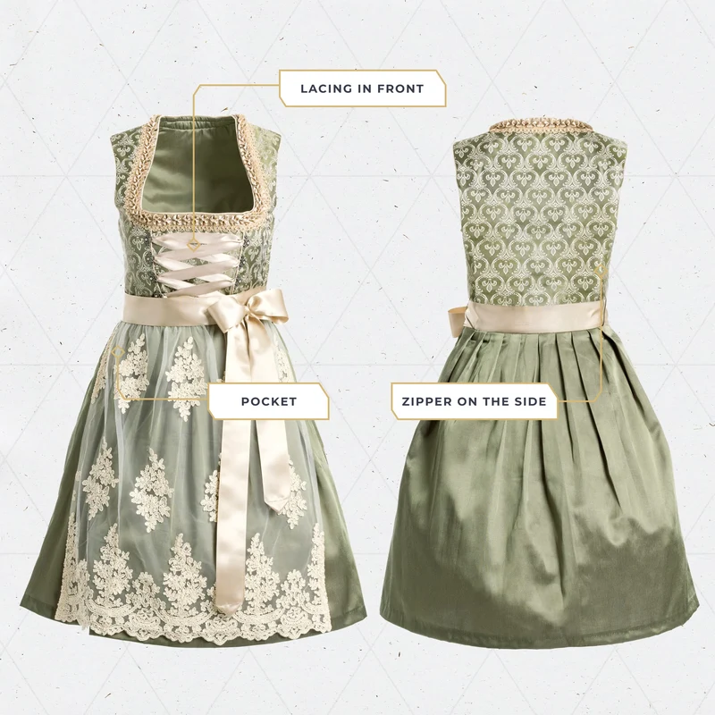 German Dirndl Dress Green Gold